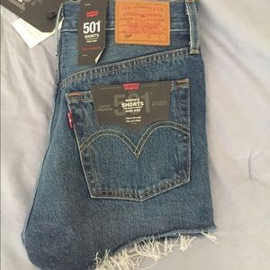 High rise blue Levi Shorts